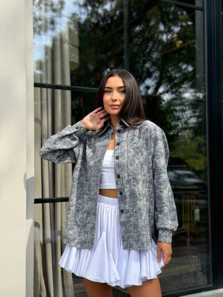 Жіноча фланелева сорочка в клітинку сiрого кольору 32308