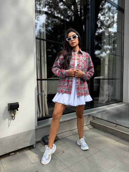 Жіноча фланелева сорочка в клітинку червоного кольору 32309