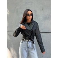 Жіноча косуха з еко-шкіри на підкладці чорного кольору 32310