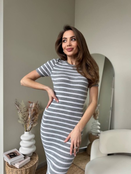 Приталена сукня міді в смужку сiрого кольору 32314