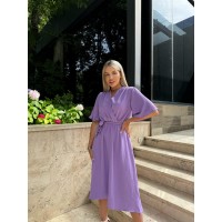 Легкое платье на запах с поясом лавандового цвета 32329