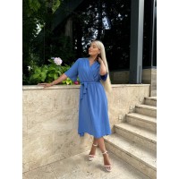 Легкое платье на запах с поясом синего цвета 32330