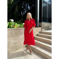 Легка сукня на запах із поясом червоного кольору 32333