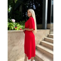 Легка сукня на запах із поясом червоного кольору 32333