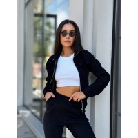 Прогулянковий костюм з мікро-вельвету на блискавцi чорного кольору 32334