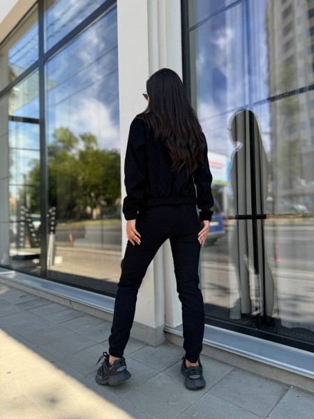 Прогулянковий костюм з мікро-вельвету на блискавцi чорного кольору 32334