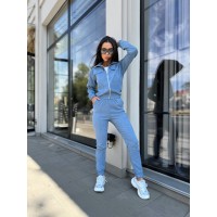 Прогулочный костюм из микро-вельвета на молнии голубого цвета 32335