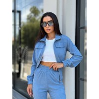 Прогулочный костюм из микро-вельвета на молнии голубого цвета 32335