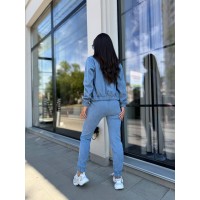 Прогулочный костюм из микро-вельвета на молнии голубого цвета 32335