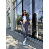 Прогулочный костюм из микро-вельвета на молнии графитового цвета 32337