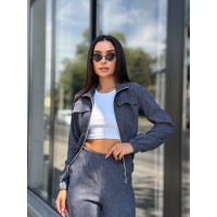 Прогулочный костюм из микро-вельвета на молнии графитового цвета 32337