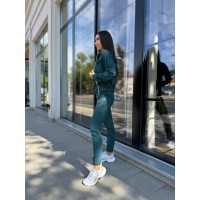 Прогулочный костюм из микро-вельвета на молнии изумрудного цвета 32338