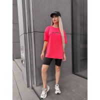 Женский спортивный комплект футболка+велосипедки с надписью красного цвета 32344