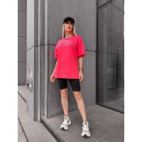Женский спортивный комплект футболка+велосипедки с надписью красного цвета 32344