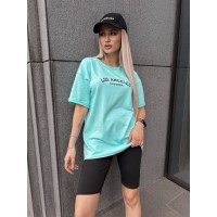 Женский спортивный комплект футболка+велосипедки с надписью мятного цвета 32348