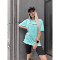 Женский спортивный комплект футболка+велосипедки с надписью мятного цвета 32348