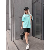 Женский спортивный комплект футболка+велосипедки с надписью мятного цвета 32348