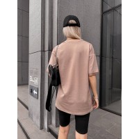 Жіночий спортивний комплект футболка+велосипедки з написом кавового кольору 32350