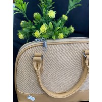 Жіноча маленька комбінована сумка з еко-шкіри коричневого кольору 32374