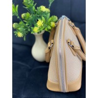 Жіноча маленька комбінована сумка з еко-шкіри бежевого кольору 32376