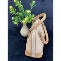 Жіноча маленька комбінована сумка з еко-шкіри бежевого кольору 32376