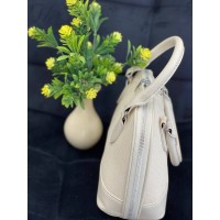 Жіноча маленька комбінована сумка з еко-шкіри молочного кольору 32377