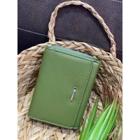 Жіночий компактний гаманець із пористої еко-шкіри зеленого кольору 32389