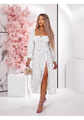 Легка сукня міді з розрізом молочного кольору 32395