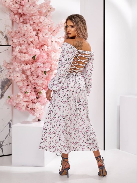 Легка сукня міді з розрізом рожевого кольору 32396