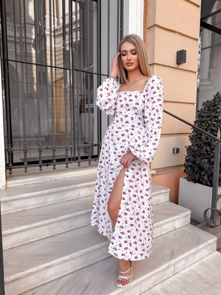 Легка сукня міді з розрізом малинового кольору 32397