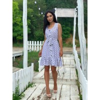 Легка сукня міні в горох молочного кольору 32401