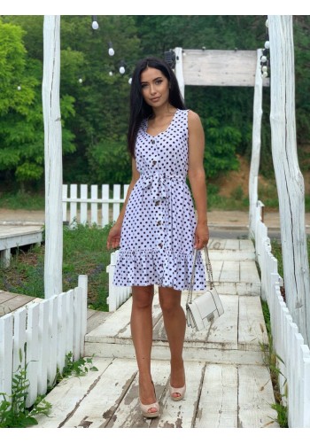 Легка сукня міні в горох молочного кольору 32401