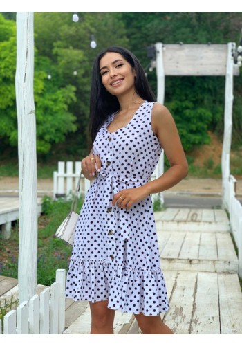 Легка сукня міні в горох молочного кольору 32401
