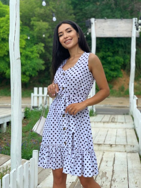 Легка сукня міні в горох молочного кольору 32401