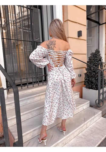 Легка сукня міді з розрізом пудрового кольору 32398