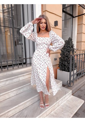 Легка сукня міді з розрізом пудрового кольору 32398