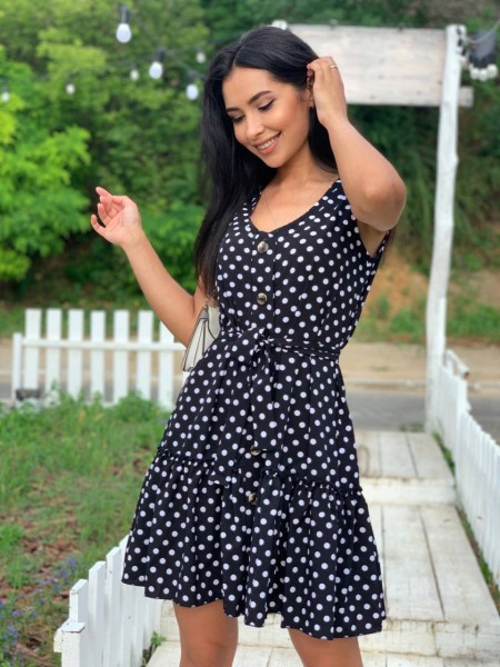 Легка сукня міні в горох чорного кольору 32400