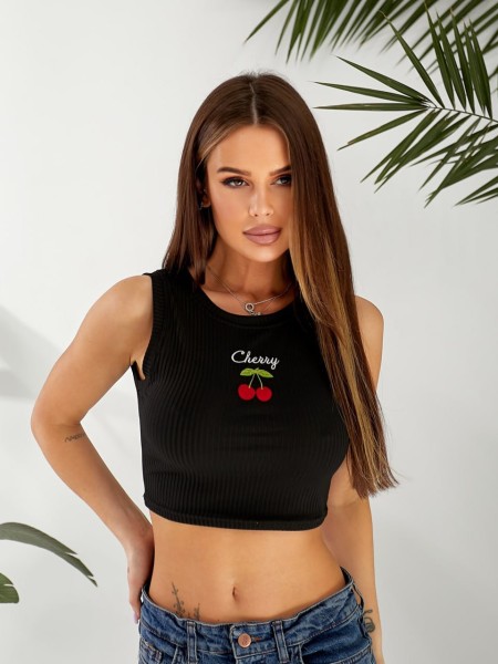 Базовий жіночий топ у рубчик з вишнею чорного кольору 32409