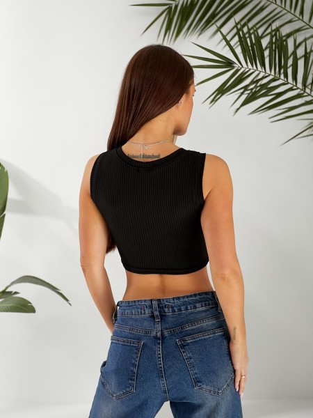 Базовий жіночий топ у рубчик з вишнею чорного кольору 32409