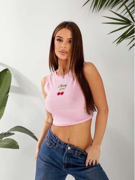 Базовий жіночий топ у рубчик з вишнею рожевого кольору 32410