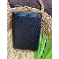 Жіночий компактний гаманець із пористої еко-шкіри чорного кольору 32417