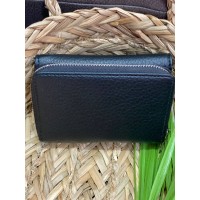 Жіночий компактний гаманець із пористої еко-шкіри чорного кольору 32417