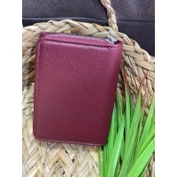 Жіночий компактний гаманець із пористої еко-шкіри бордового кольору 32418