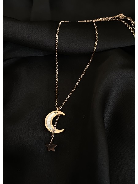 Кулон Місяць та зірка з ланцюжком золотого кольору 32422