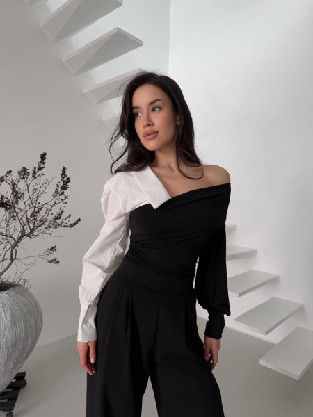 Жіноча комбінована кофта чорно-білого кольору 32429