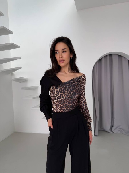 Жіноча комбінована кофта коричневого кольору 32430