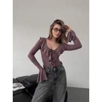 Жіночий бодi з воланами на зав'язках кавового кольору 32432