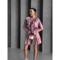 Легка сукня клеш із воланами рожевого кольору 32437