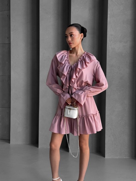 Легкое платье клеш с воланами розового цвета 32437