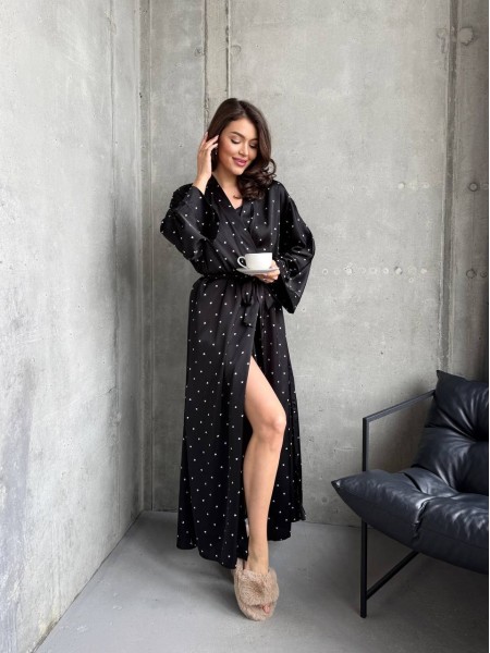 Жіночий шовковий домашній комплект 3-ка чорного кольору 32442